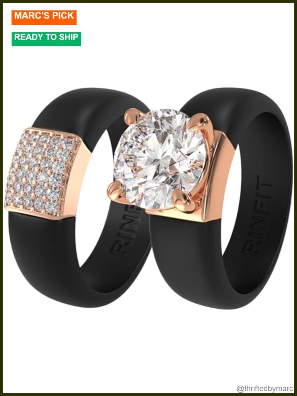 Silicone Ring Set with Round CZ Stone and Brass Prong Setting